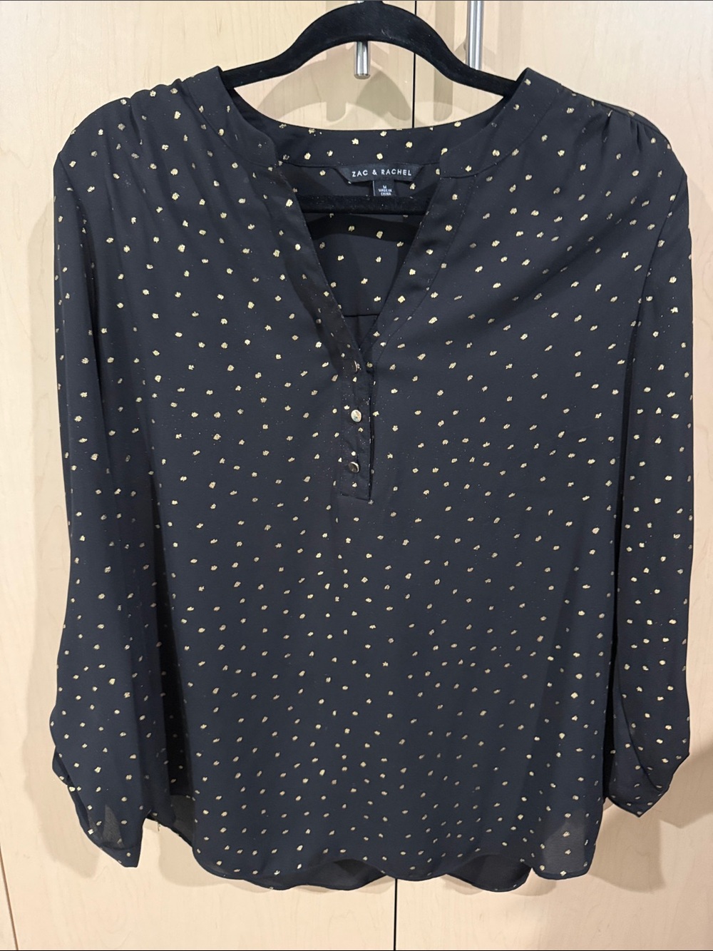 Zac & Rachel Navy Blouse with Gold Dot Accents
